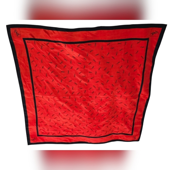 YVES SAINT LAURENT YSL Vintage Large Silk Scarf Signed Logo Red/Black.34" Square - Picture 3 of 11